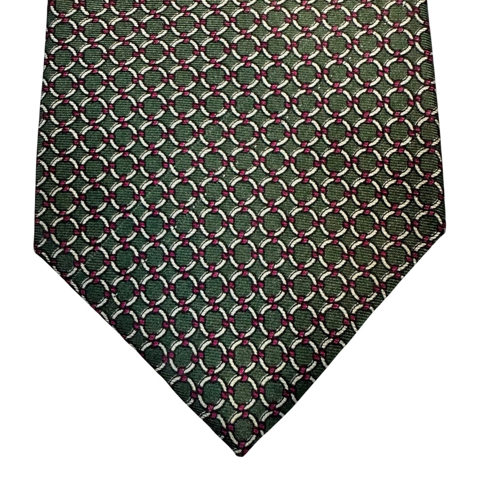Bert Pulitzer Silk Tie Mens One Size Green Burgundy Geometric Lord & Taylor USA